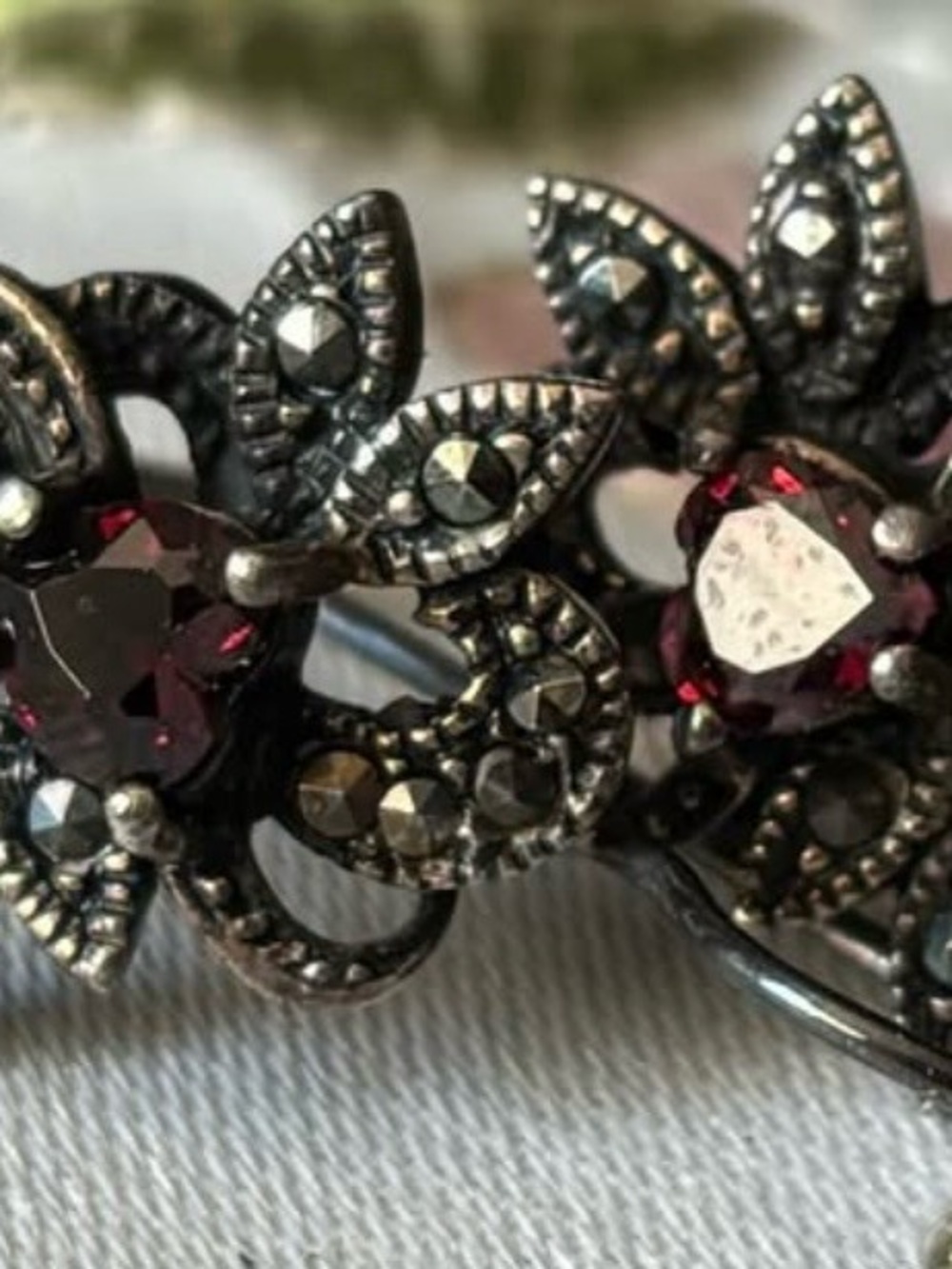 Judith Jack Garnet-Tone Flower Earrings with Marcasite Accents